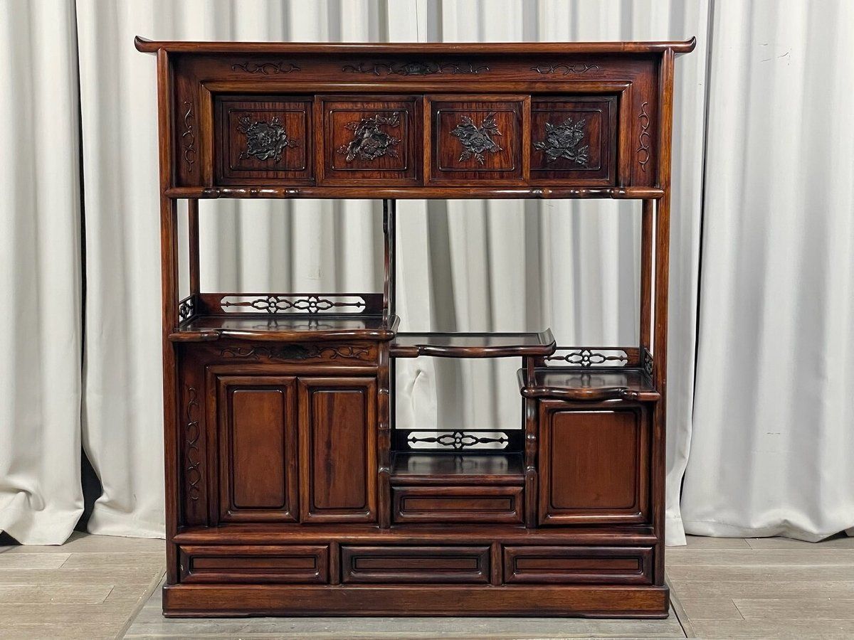 GT06 唐木家具 花梨材 総無垢 飾り棚 違い棚 / 飾棚 違棚 中国 茶棚