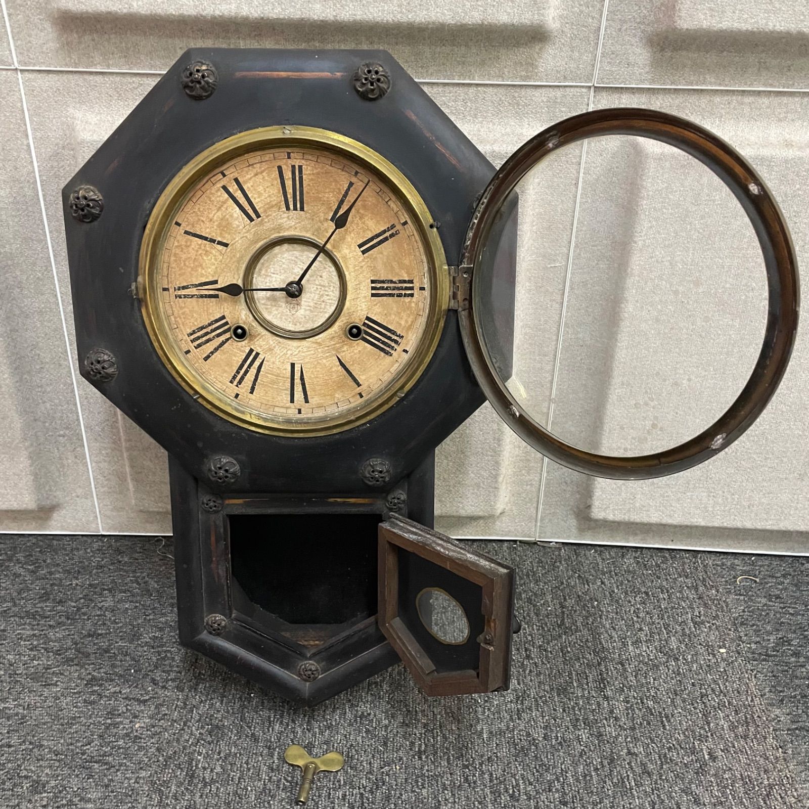 ♭♭ 振り子時計 ボンボン時計 八角形時計 ゼンマイ式 ジャンク - メルカリ