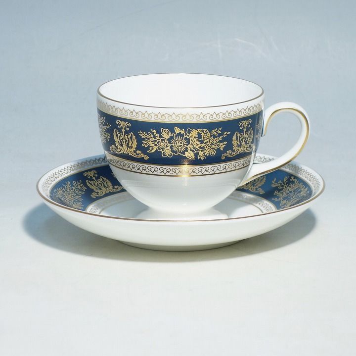 ウェッジウッド コロンビア ブルー&ゴールド カップ＆ソーサー リー