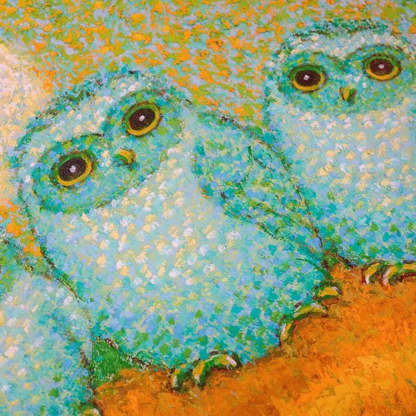 油彩画 佐野千恵子「三ふくろう」 F6号 真筆 新額入り 額付き 新品