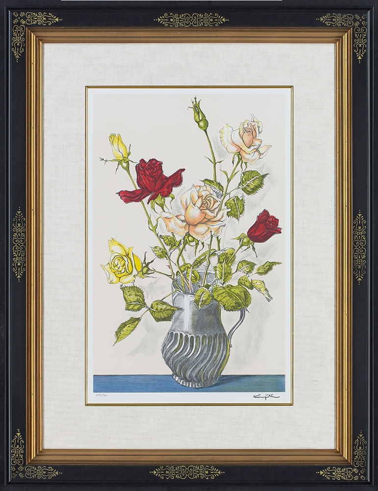 藤田嗣治（レオナール藤田）『 花瓶の薔薇』 | リトグラフ | 日経アート