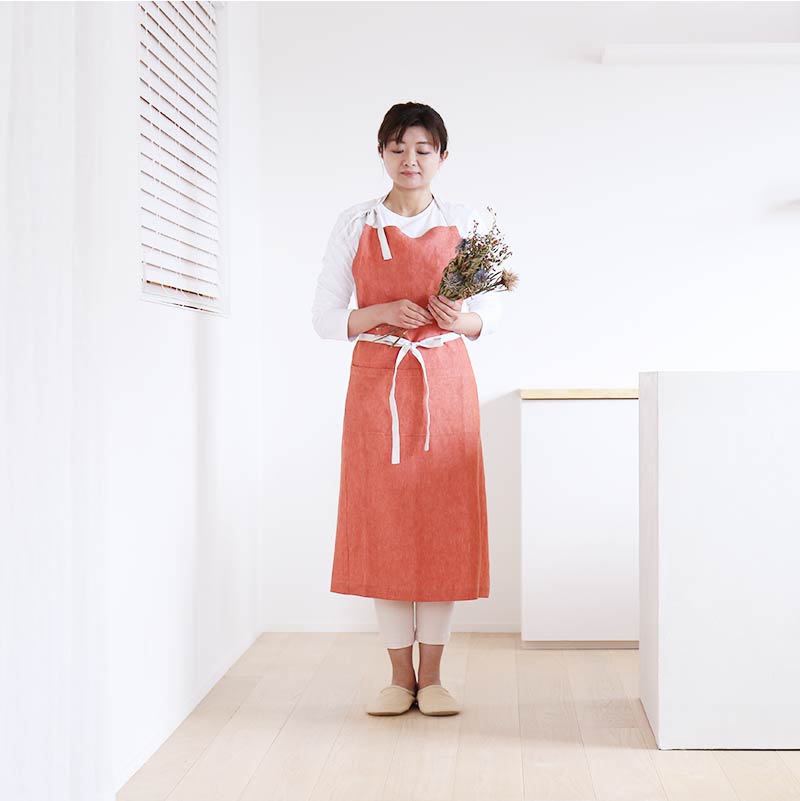 リネンエプロン] ネックストリングエプロン バイカラー/リネン100