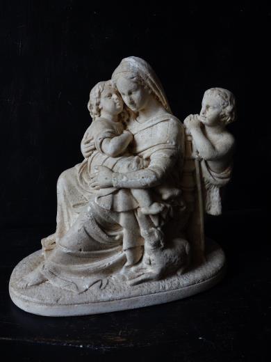 西洋アンティーク フランス 宗教オブジェ 聖家族 石膏像