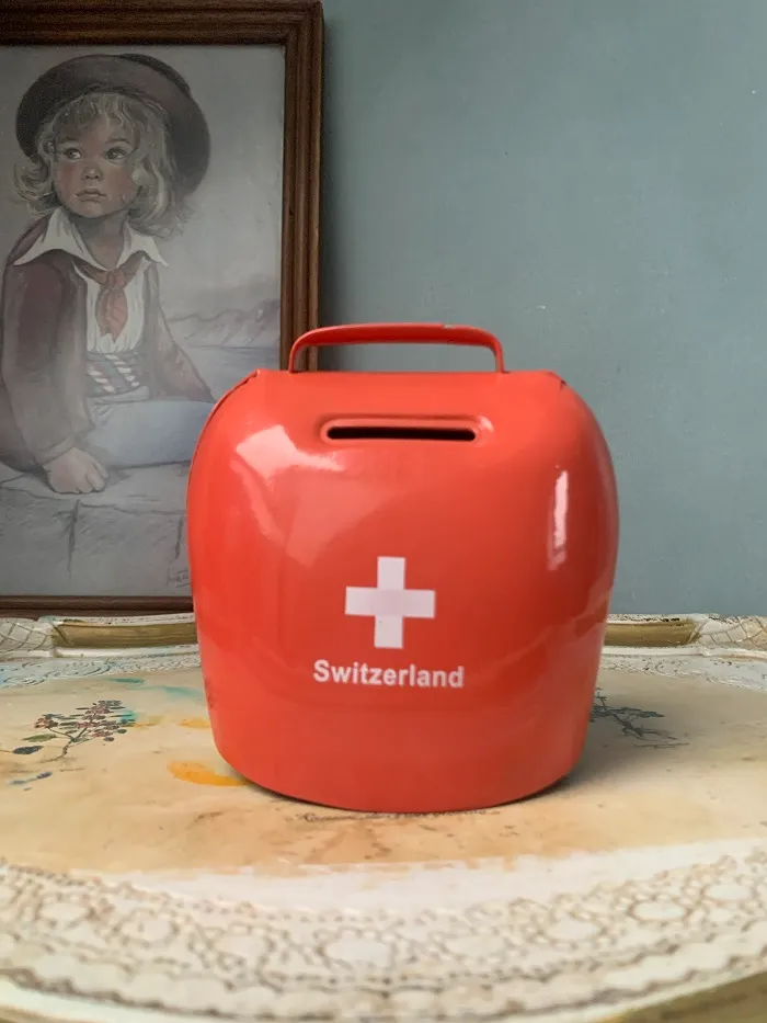 SOLDOUT-スイス 70s カウベル 貯金箱 ピギーバンク ピンク