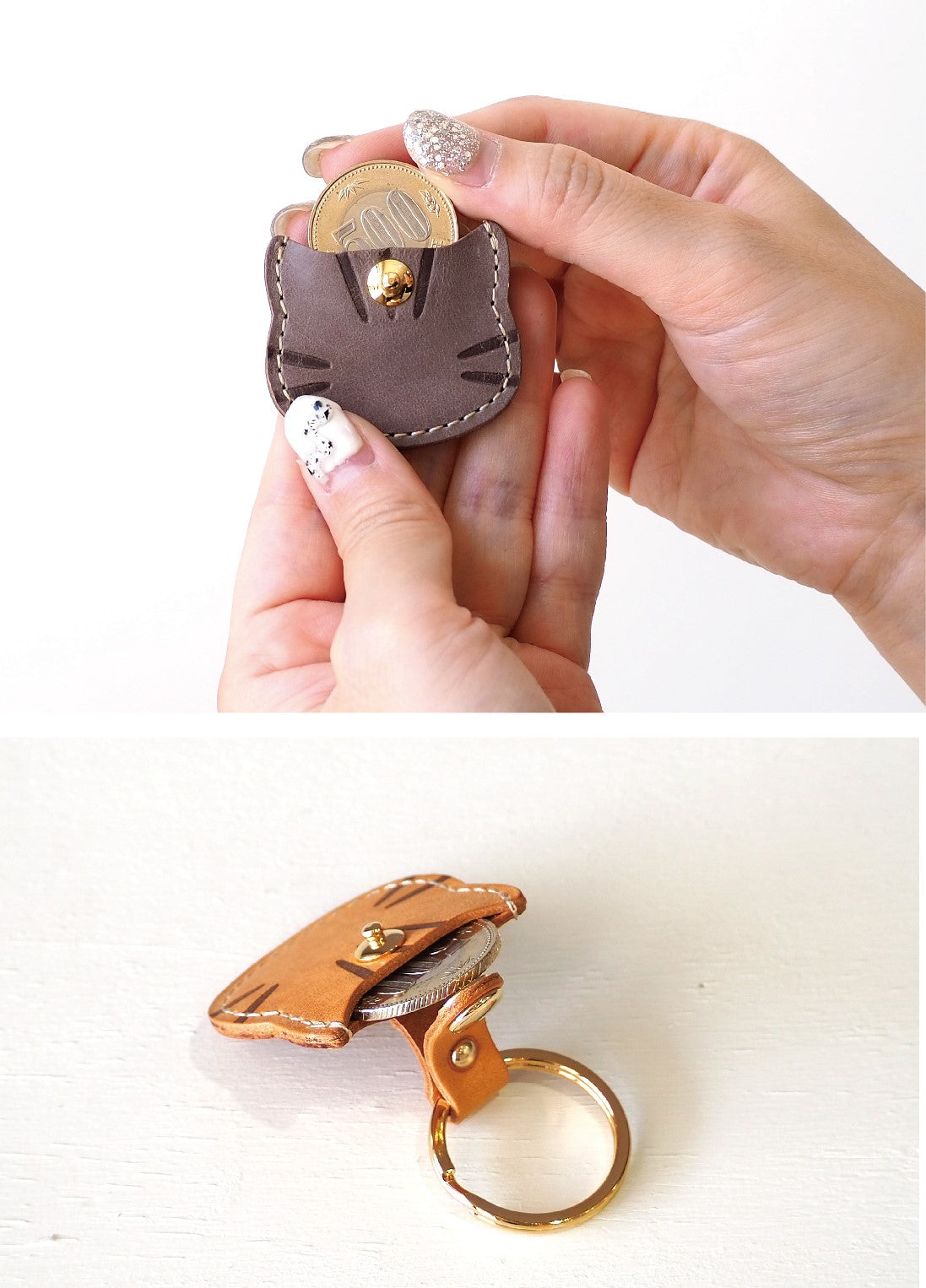 02207】500円玉が入るキーホルダー ねこ型 トラ柄 本革 – ニシカゼ