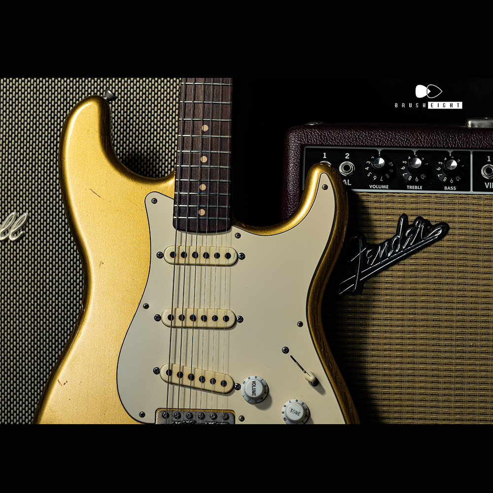 Brush eight / TMG Guitar Co. Dover SSS Aged Aztec Gold “5A Flame