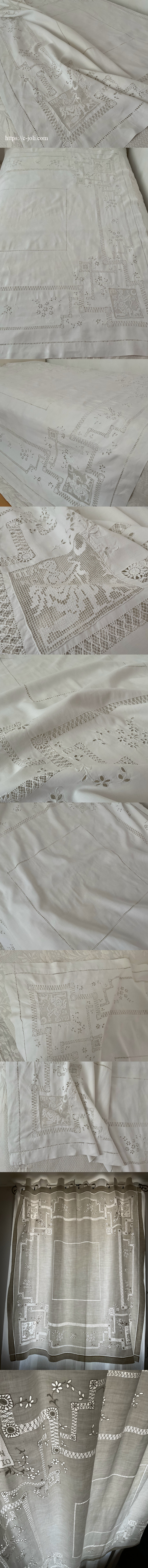 パリ発送】T3177 フランスアンティークリネン大判テーブルクロス