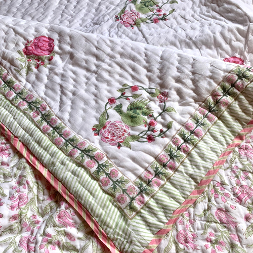 インド綿 ブロックプリント ハンドキルト布団 (ダブルサイズ) その他