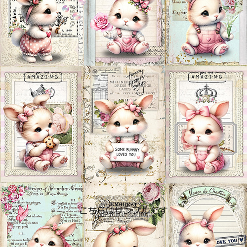 オリジナル 生地 ブロックデザイン パネル生地 うさぎ柄 ウサギ 生地