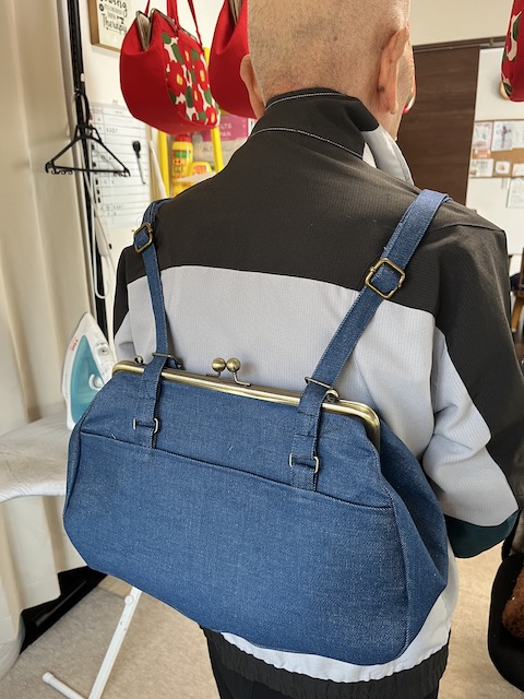 デニムのがま口リュック 青（あお） | G3sewing