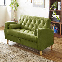 後藤家具物産 2Pソファ グリーン 二人掛 北欧風 座面下収納庫付