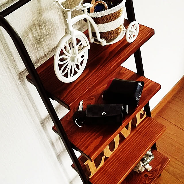 玄関/入り口/男前インテリア/ラダーラック/ちょい置きのインテリア実例