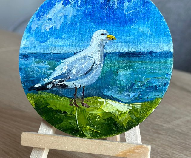 海をテーマにした小さな円形の油絵 5 枚セット - ショップ