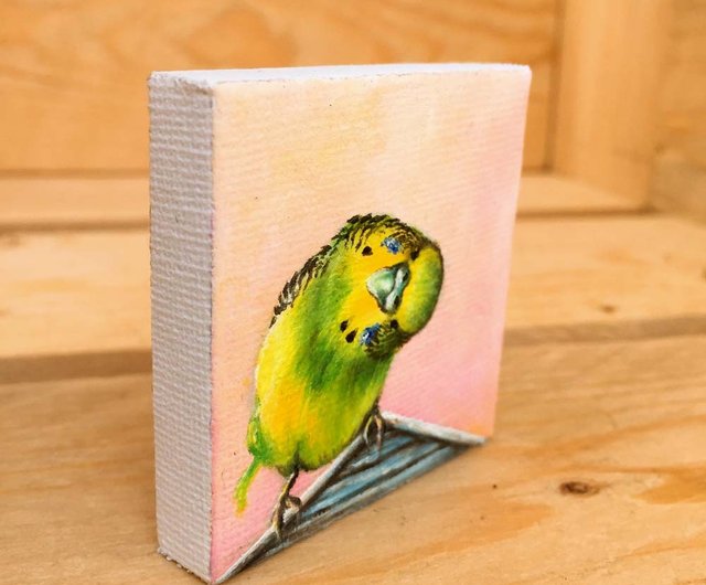 マレーシア セキセイインコの油絵 5 枚セット。ミニインコオリジナルの