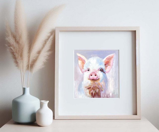 10%OFF】ロシア 豚の肖像画オリジナル油絵家畜アート面白い壁アート