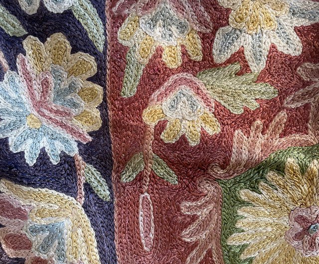 送料無料】台湾 インドのカシミールの手刺繍シルクラグ 91x60