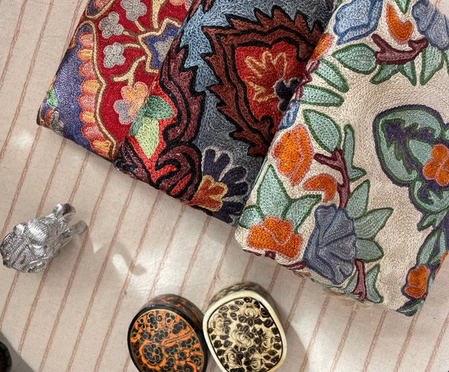 送料無料】台湾 インドのカシミールの手刺繍シルクラグ 91x60