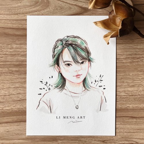 台湾 【爽やかな水彩風絵画】人物画/手描き/オーダーメイドポート