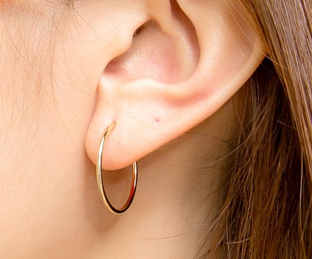 送料無料】台湾 細フープ シルバー18Kゴールドプレートピアス (22mm