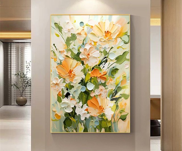 送料無料 20%OFF】夏花 手描き花卉油絵 抽象画 オリジナル モダン装飾