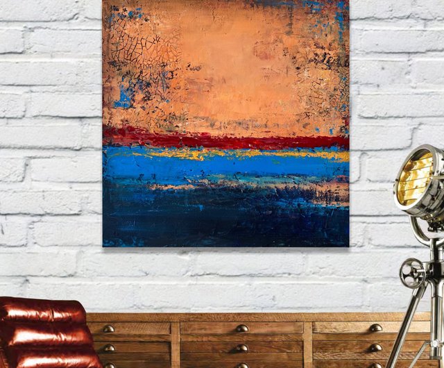 送料無料】スペイン マーク・ロスコ風の抽象的なオレンジと青の