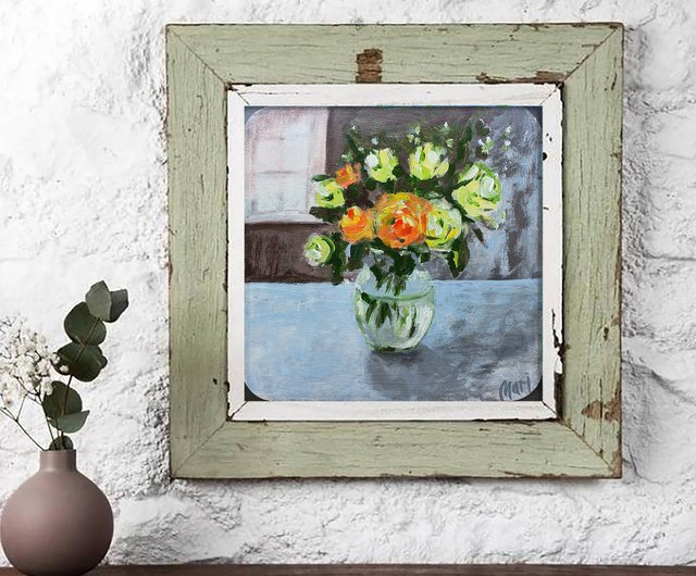 タイ オリジナルアート 絵画 バラ ブーケ 花瓶 ウォールアート