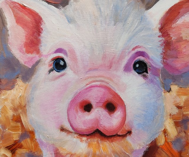 10%OFF】ロシア 豚の油絵オリジナルアート面白い家畜の肖像画壁アート