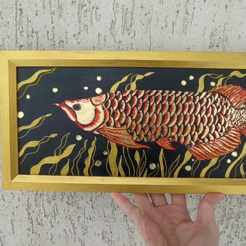 送料無料】ロシア アロワナの絵画金魚オリジナルアートドラゴン