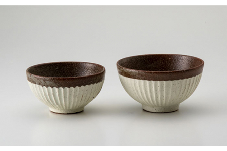 美濃焼】鎬 ごはん茶碗S・Lセット 塗分【藤山窯】【TOKI MINOYAKI返
