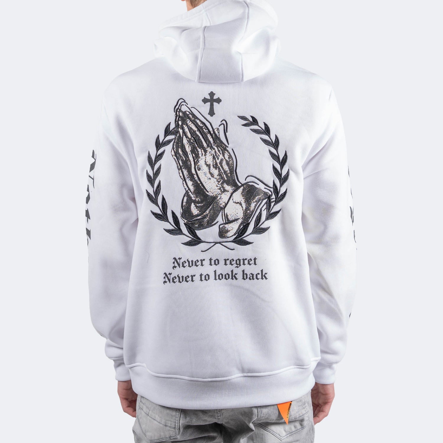 TMTY Gold Praying Hands & Crosses Hoodie White | Chicago City Sports