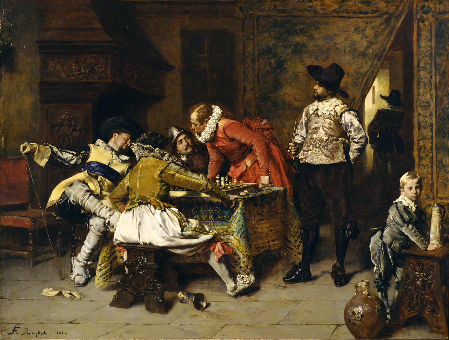 居酒屋でチェスに興じる銃士たち|フェルディナン・ロワベ |所蔵作品