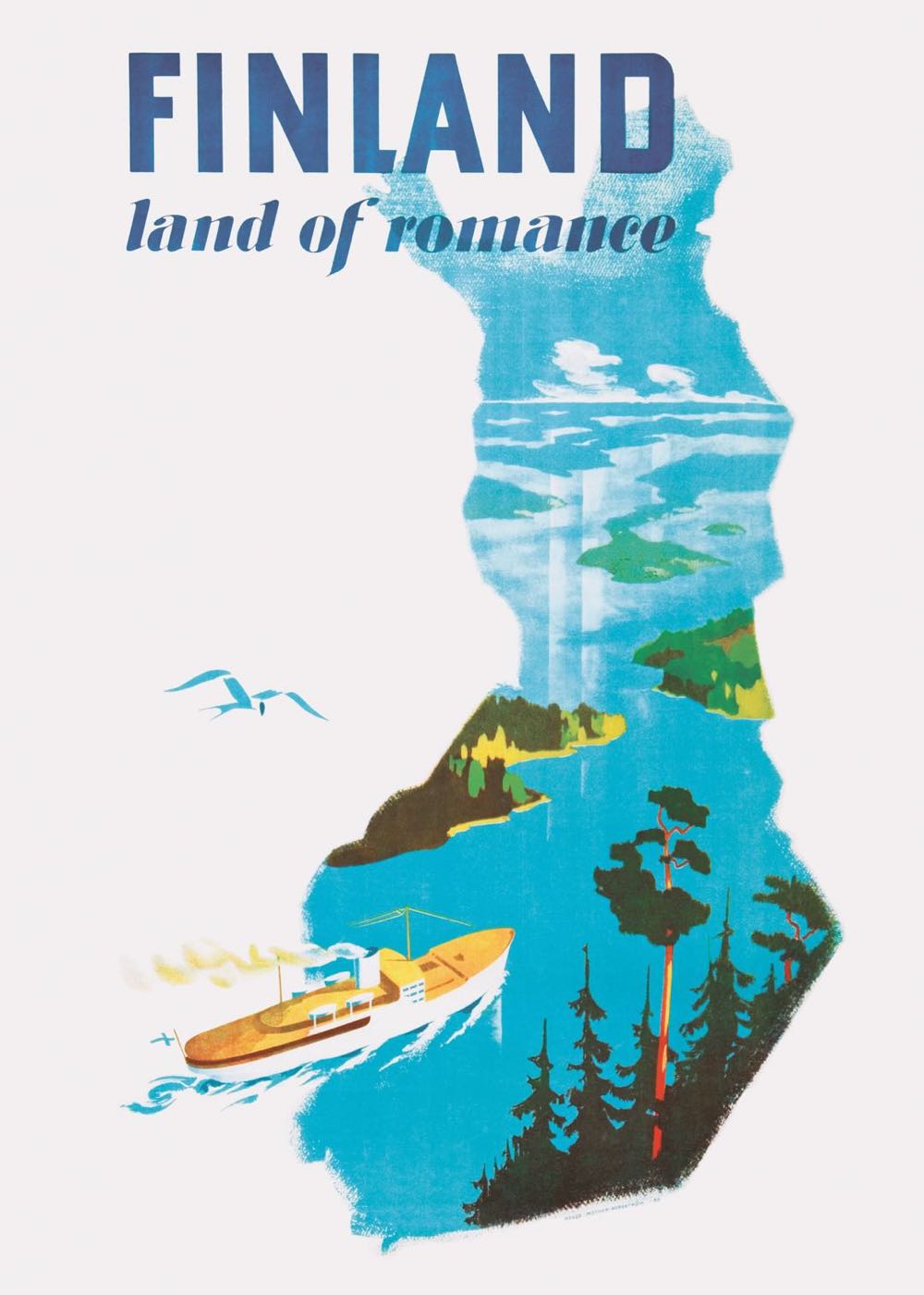 北欧アートポスター「カムトゥフィンランド！」ビンテージ旅行ポスター