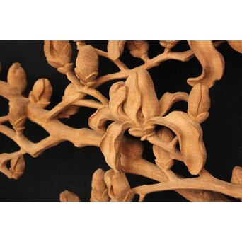 大島五雲 井波彫刻大作 桜と木蓮 2枚1組 X090Y｜骨董店 のびる 古美術