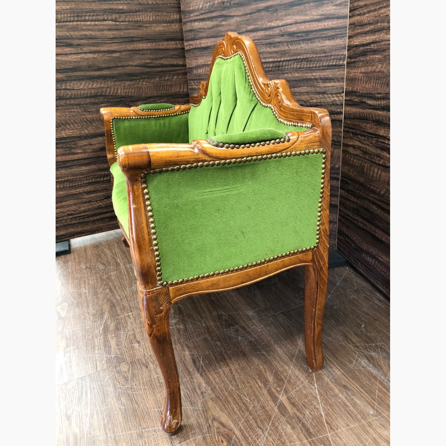 アンティークロココ調2人掛けソファー グリーン 2人掛け 木製・布