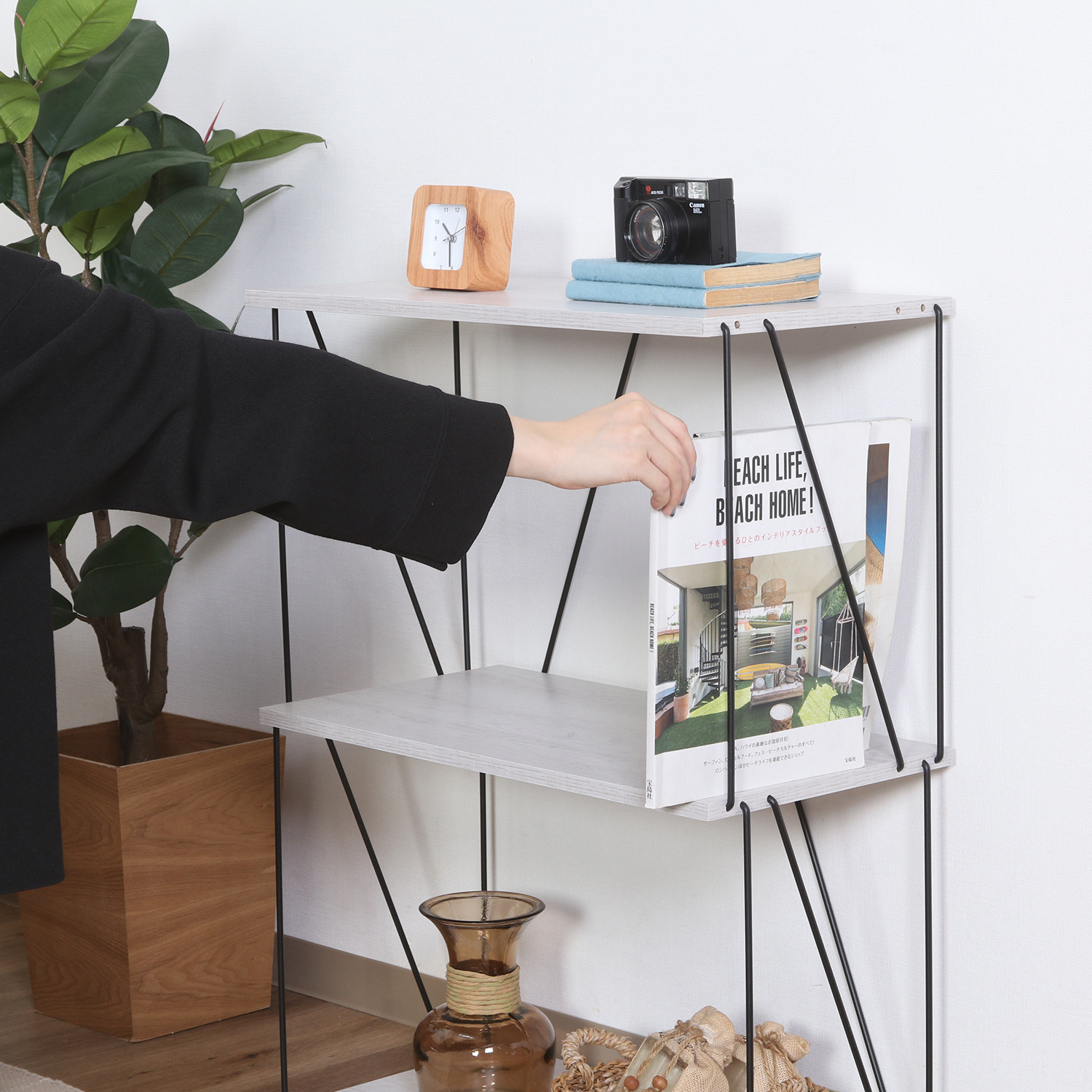 C/D:67326] EZBOワイヤーラック3段 60幅 ホワイトオーク