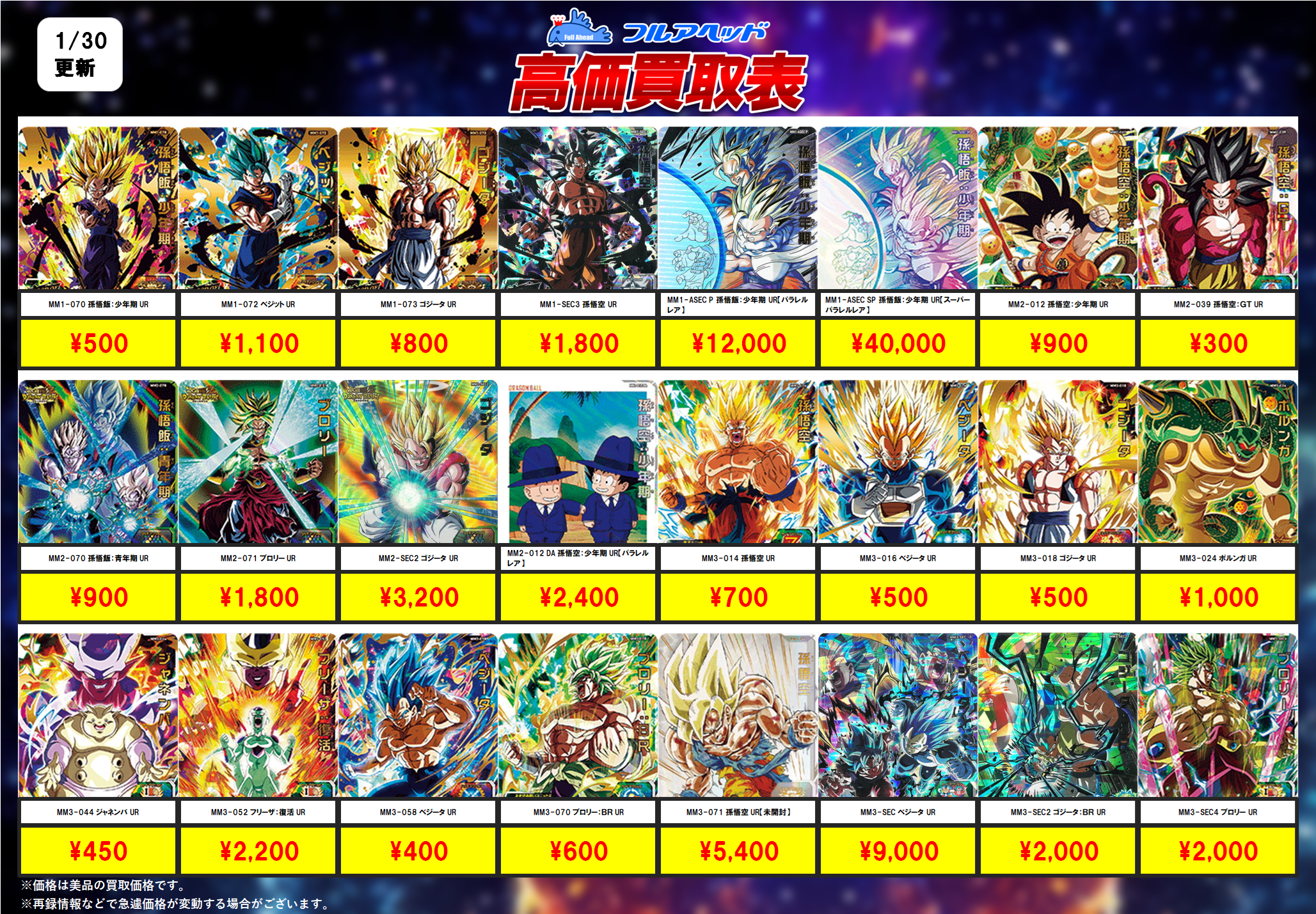 ドラゴンボールヒーローズまとめ売り 計5000 枚P、星3は各々500枚程