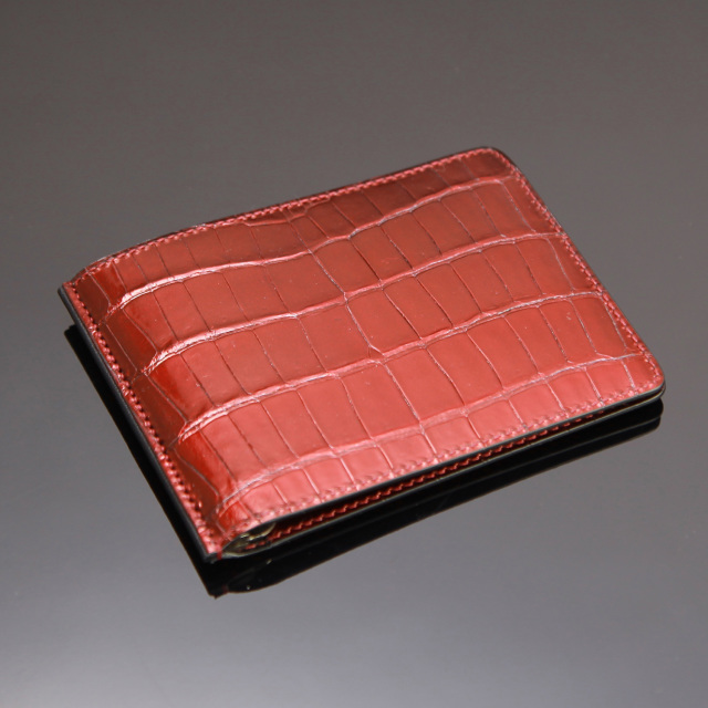 ハンドソーンマネークリップ/コンパクトなクロコダイル財布