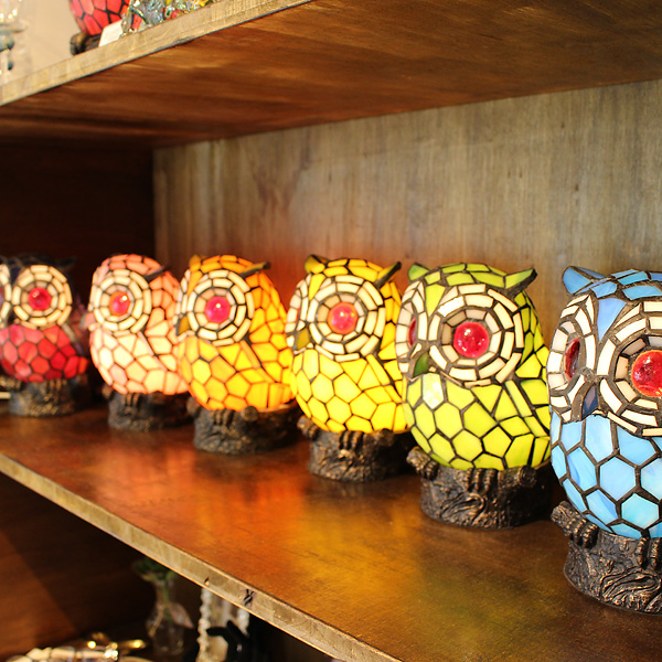 ステンドグラスランプ 梟（フクロウ）オレンジ | 琉球ガラス専門店