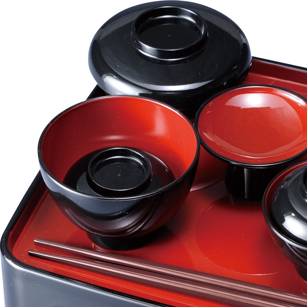 紀州塗り 仏膳セット 日本製 5寸 15cm 茜 仏器膳セット 黒内朱（椀：食