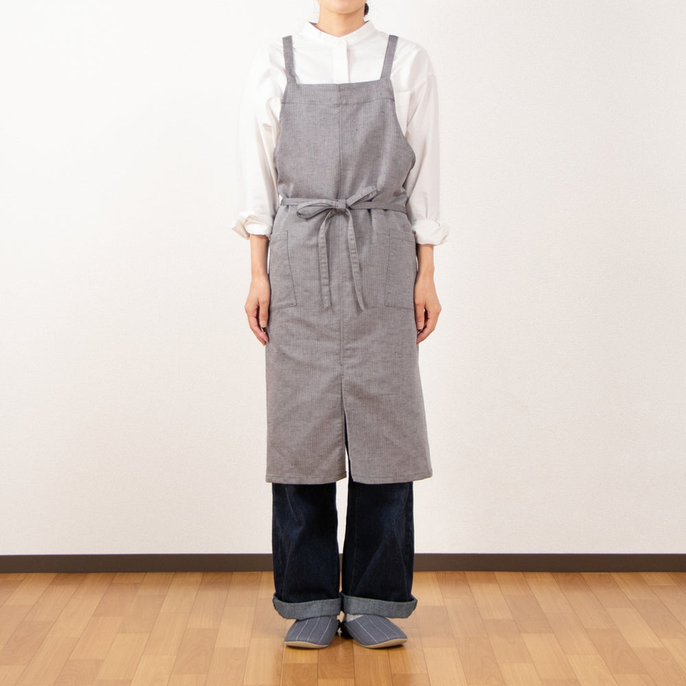 綿麻ヘリンボーン エプロン ブラック – HaTaKaKe