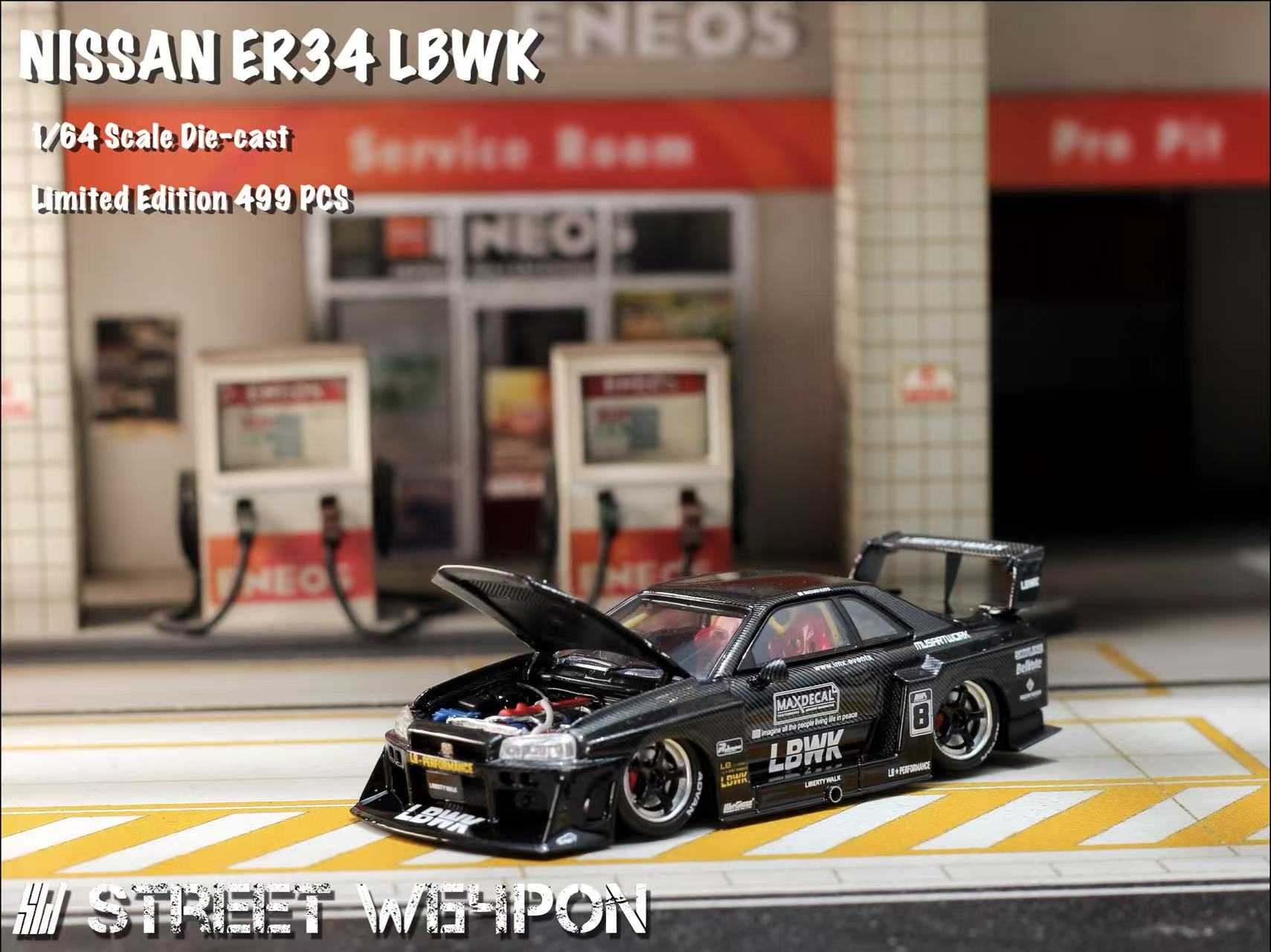 Street Weapon 1:64 NISSAN LBWK ER34 - Black Carbon – Horizon Diecast