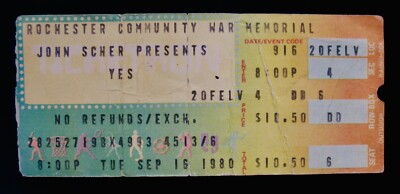 YES~Rare 1980 Original Concert Ticket-Rochester, NY | eBay