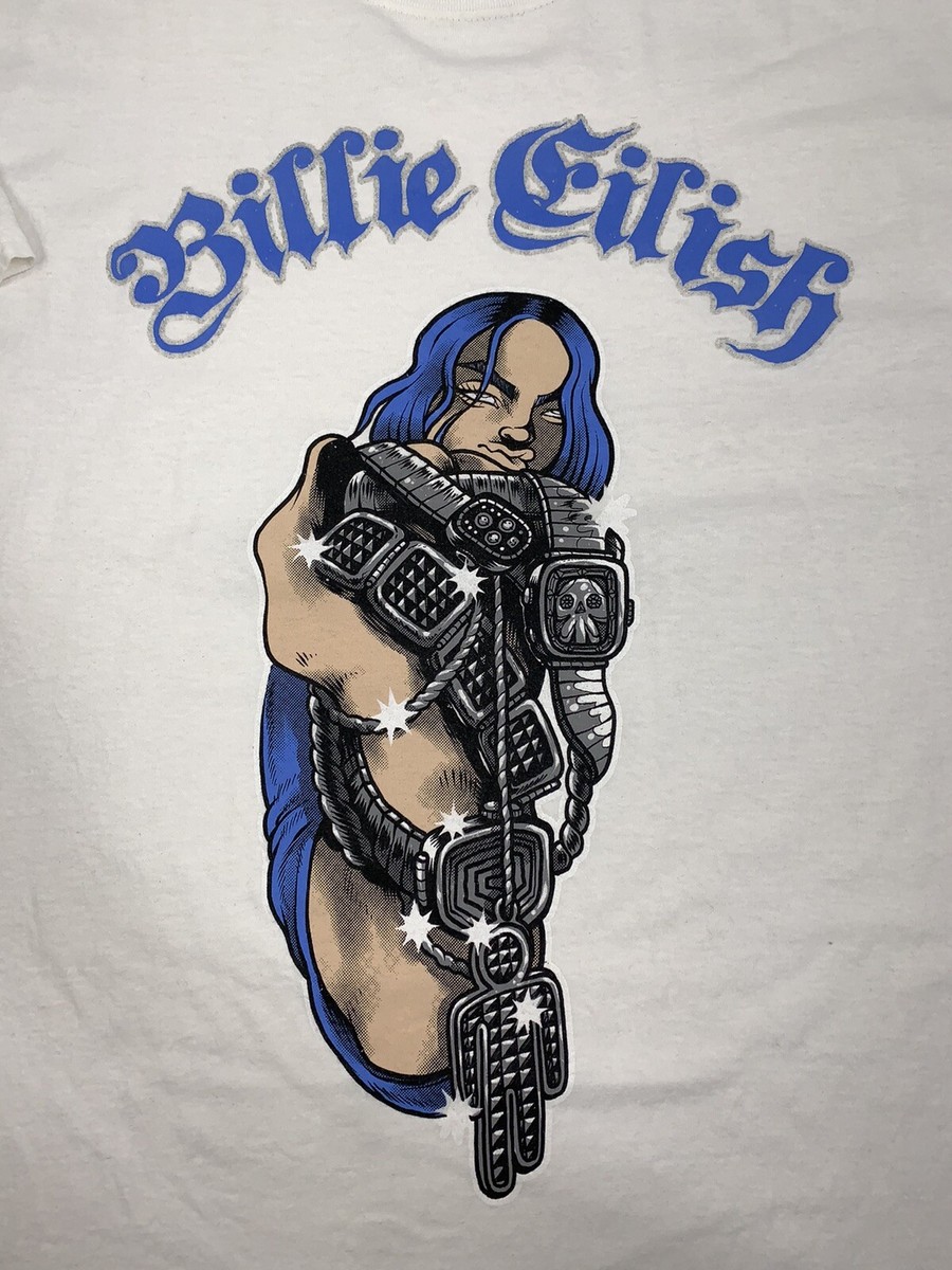 Billie Eilish Glitter Bling White Graphic T-Shirt 2019 Tour Merch