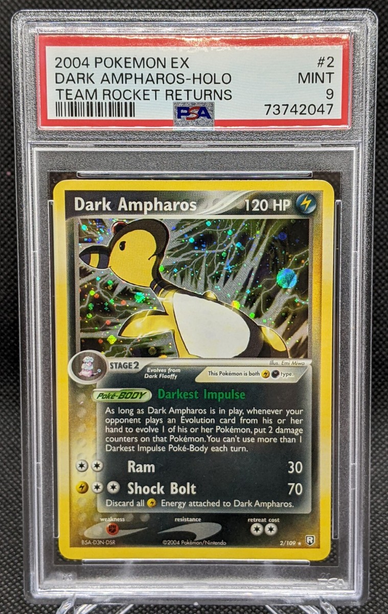 PSA 9 Dark Ampharos 2/109 Holo Rare EX Team Rocket Returns 2004