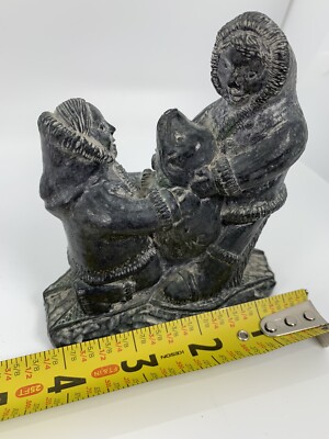 Wolf Original Soapstone Carving Sculpture Inuit Couple Hand Made