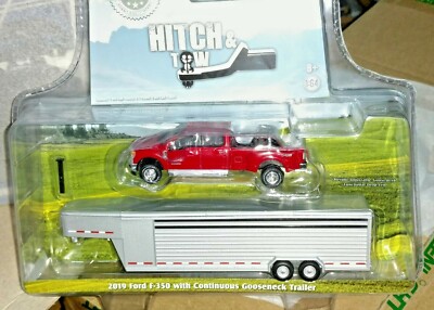 1:64 GreenLight RED 2019 Ford F350 Dually Pickup LIVESTOCK TRAILER