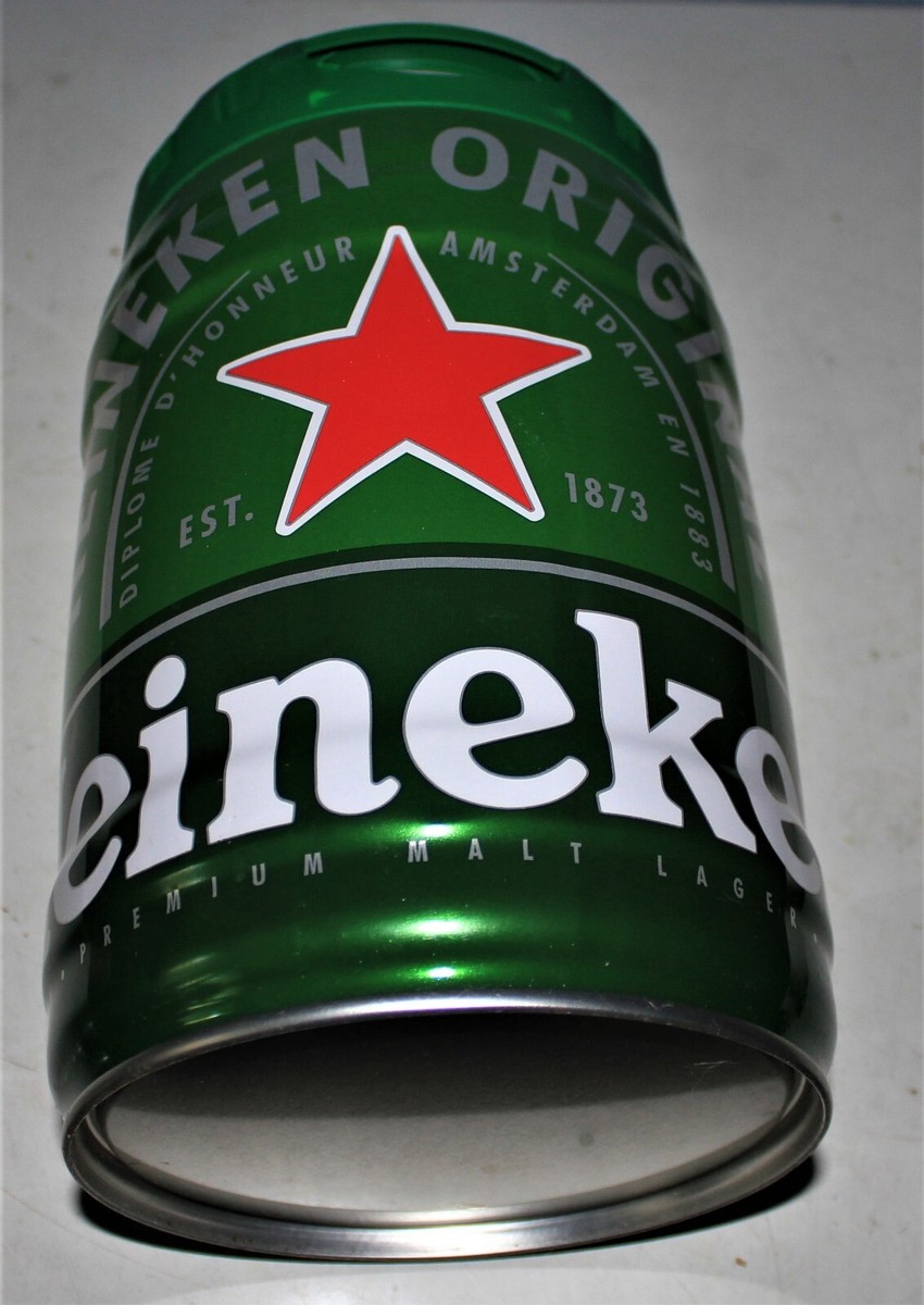 Heineken 5L mini keg, with plastic crown handles. man cave