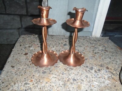 Vintage Gregorian Copper candle holders 2 count NICE! 7