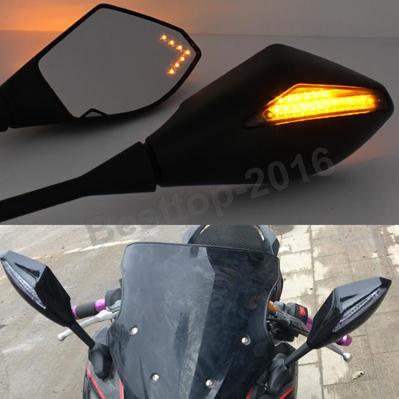 Black LED Mirrors For Kawasaki Ninja 500/636 ZX6RR ZX750 ZX7R ZX9R