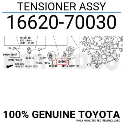 1662070030 Genuine Toyota TENSIONER ASSY 16620-70030 | eBay